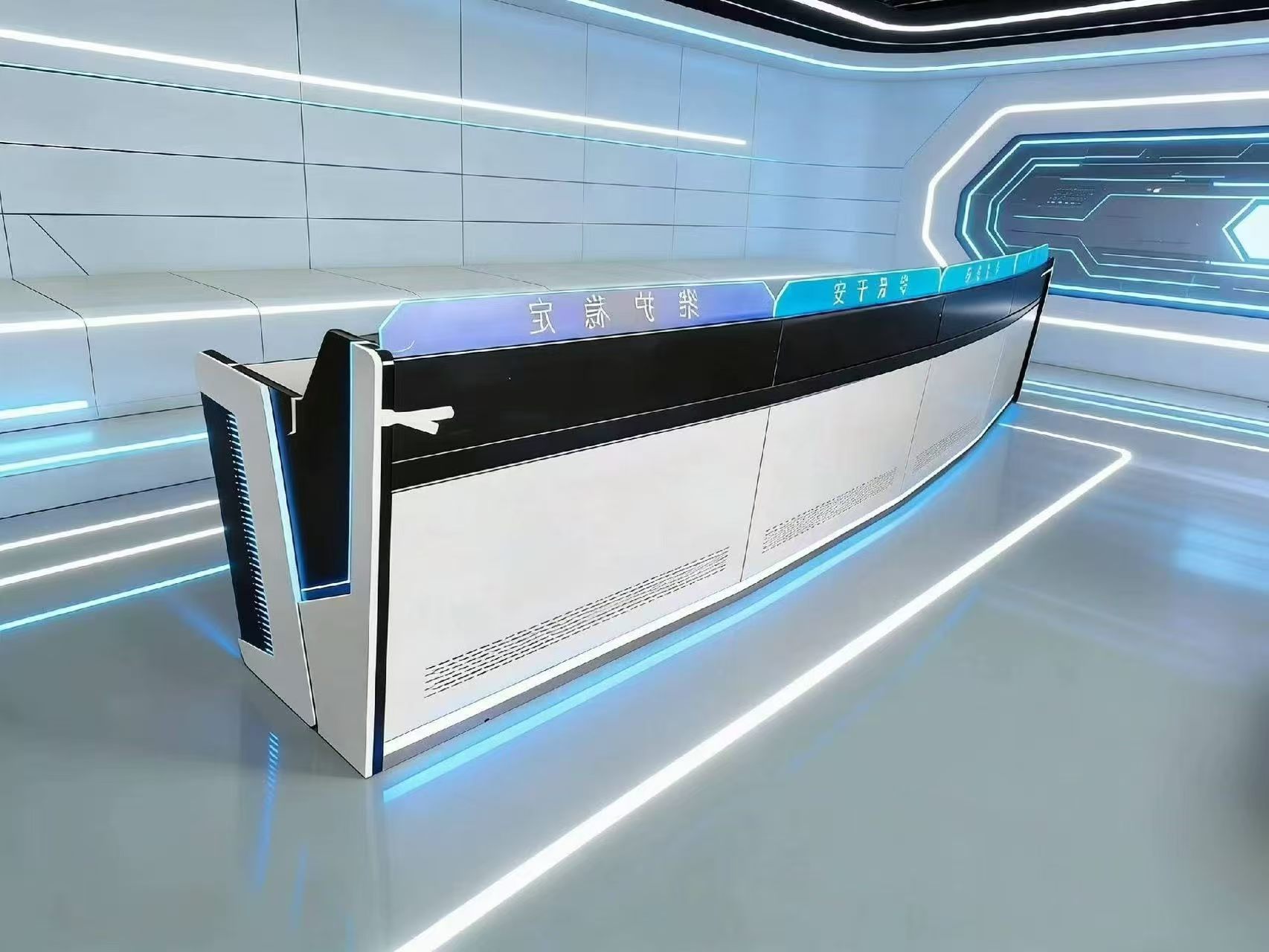 Curved console render with LED strip
